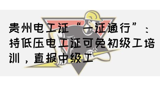 贵州电工证“一证通行”：持低压电工证可免初级工培训，直报中级工
